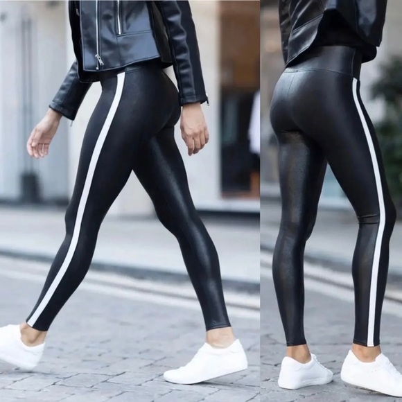 Spanx Faux Leather Side Stripe Leggings 